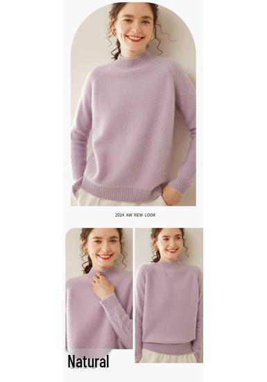 Women's Cashmere Loose Knit Pullover with Half-High Neck for Autumn/Winter 2025