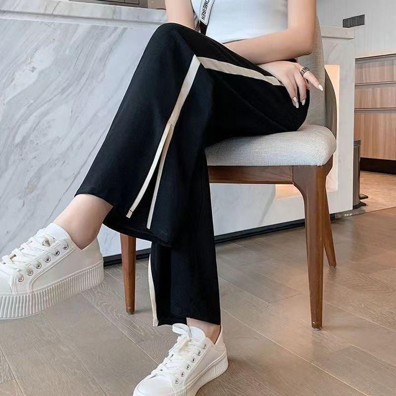Sommer Damen Gerade Hosen Offene Weite Bein Hosen Sommer Chiffon Neun-Punkt Lose Eisseide Casual Gerade Hosen