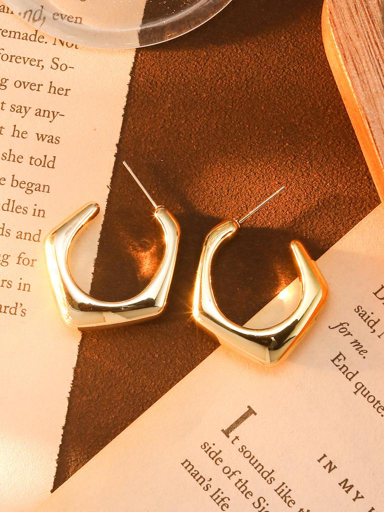 Classic Trendy Gold Color Irregular Acrylic C-shaped Pentagon Flower Stud Earrings for Women Korean Charm Jewelry Accessory Gift