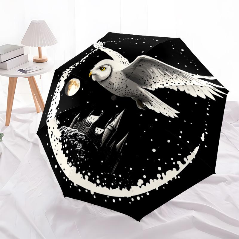 1 PC Automatic Folding Umbrella - Snowy Owl Pattern, Portable & Foldable Design with 8 Ribs, Christmas Birthday Gifts
