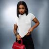 Top Corto Slim Fit Colore Caffè Europeo & Americano - T-shirt Corta Casual da Donna