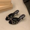 Summer Women High Heel Slippers Open Toes Thin Heels 2026 New Summer Slippers Fashion Rivet Sandalias De Mujer Peep Toe Mules