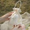 5 Pieces Elegant Floral Drawstring Gift Bags With Pearl Embellishments And Ribbon - Perfect For Weddings, Birthdays, Holidays