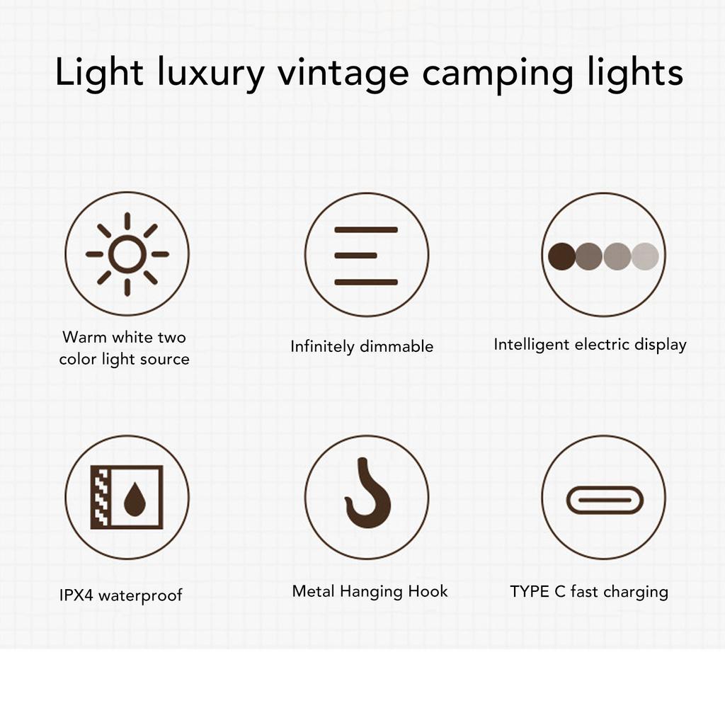 Retro LED Camping Lantern Portable Multifunctional Rechargeable Tent Light for Outdoor