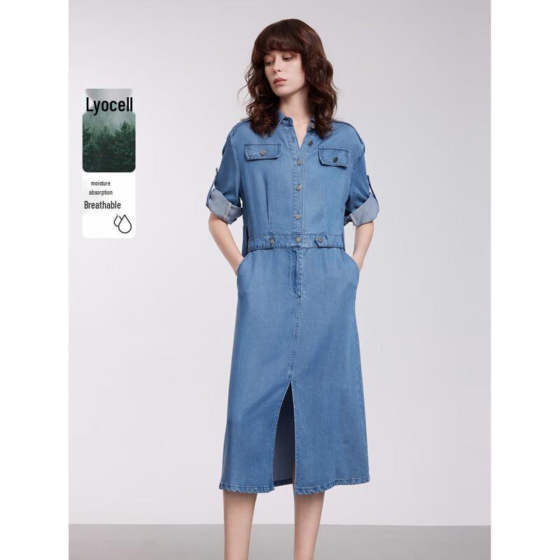 ELLE French Retro Lyocell Tencel Denim Dress M