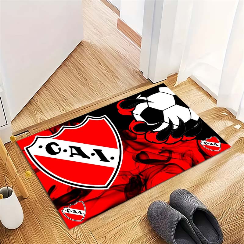 CAI Football Club Badge Soccer Smoke Print Area Rug Non‑Slip Rectangular Floor Mat Soccer Fan Home Gaming Decor
