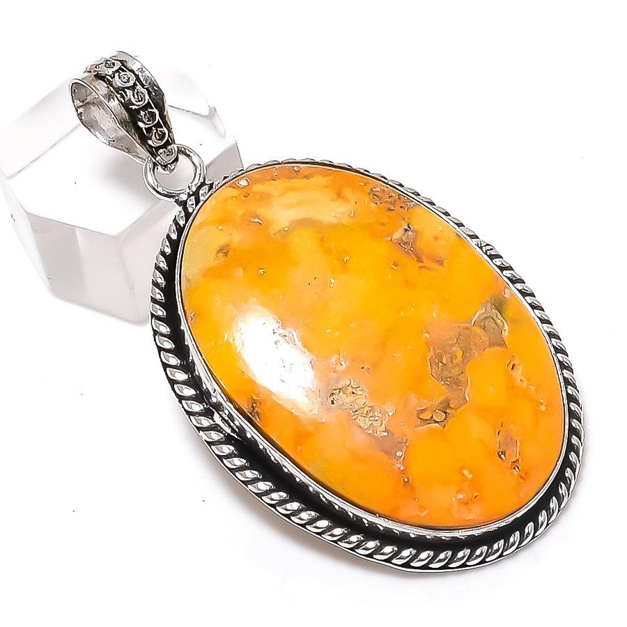 Bumble Bee Jasper Gemstone 925 Sterling Silver Jewelry Pendant 2.25"