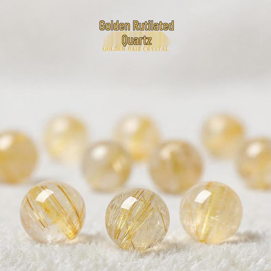 Golden Rutilated Quartz Round Beads for Handmade Bracelets