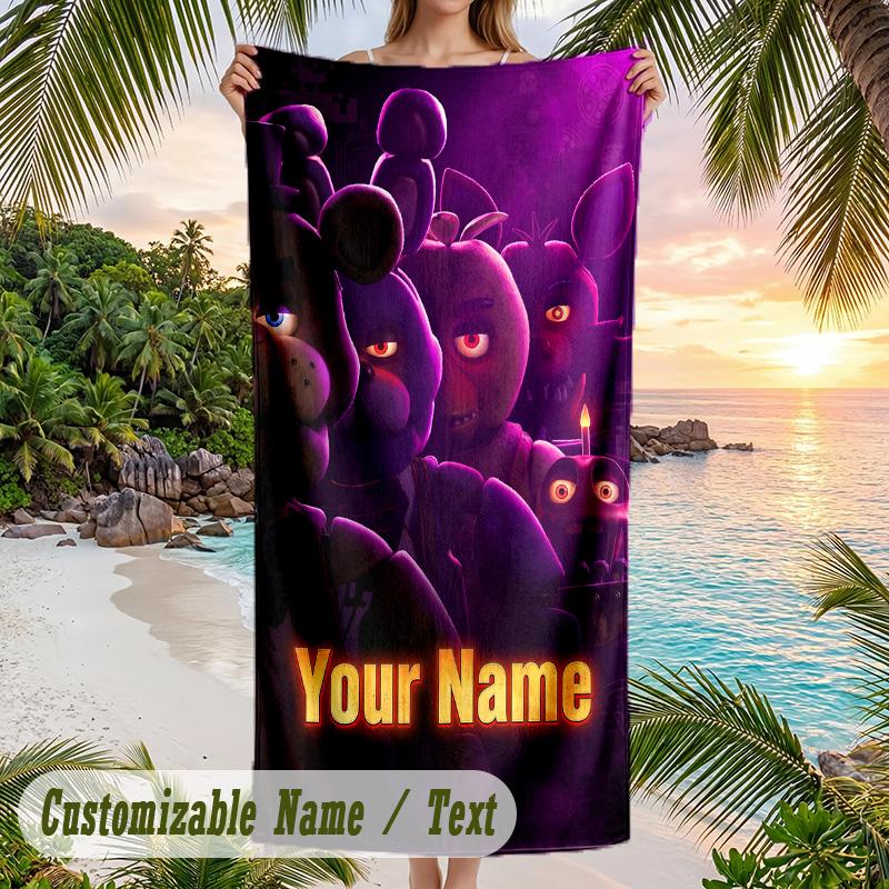 Five Nights At Freddy’s Beach Towel, Personalized Custom Text, Quick Dry Soft Large Towel For Swimming Pool Travel