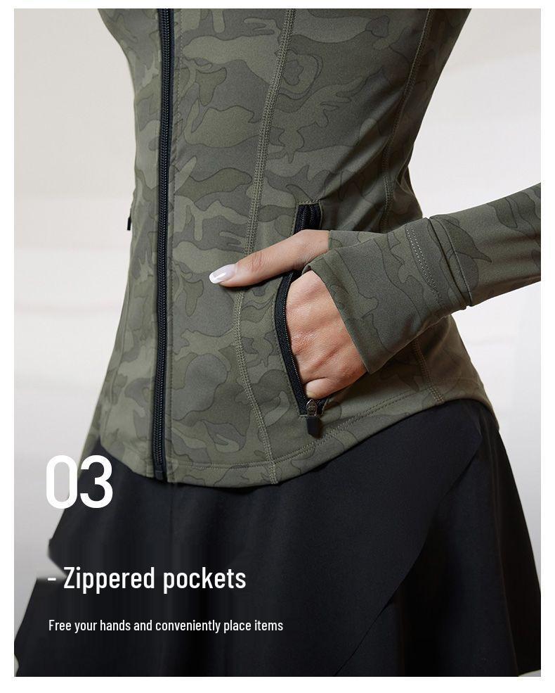 Women's Camouflage Quick-Dry Sports Jacket - Long Sleeve Stand Collar for Running & Yoga