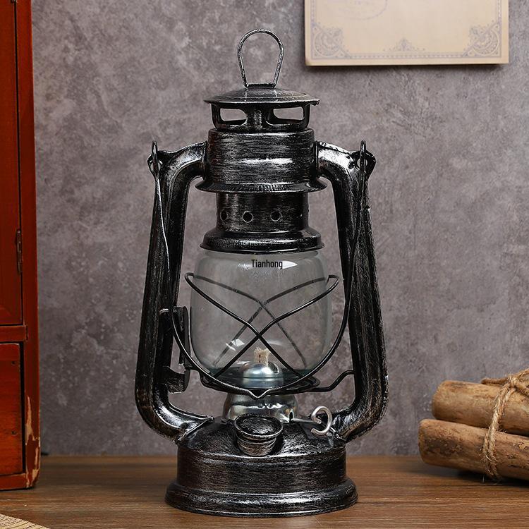 Vintage Wrought Iron Kerosene Camping Lantern - Nostalgic, Decorative Cafe Ornaments & Photo Props