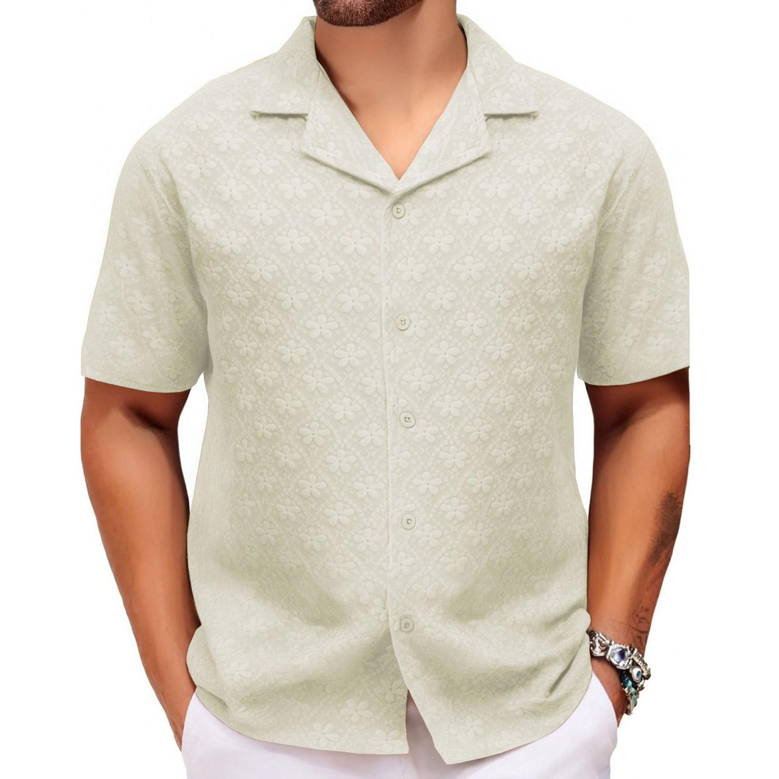 

Мужская летняя повседневная рубашка с цветочным принтом и коротким рукавом с кубинским воротником - «2AND4» XXL белый