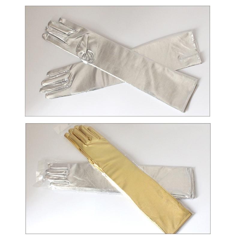 Women Long Operetta Metallic Gloves Elbow Length Skin-friendly Stretch for Evening Wedding Dress Costume Burgundy Style