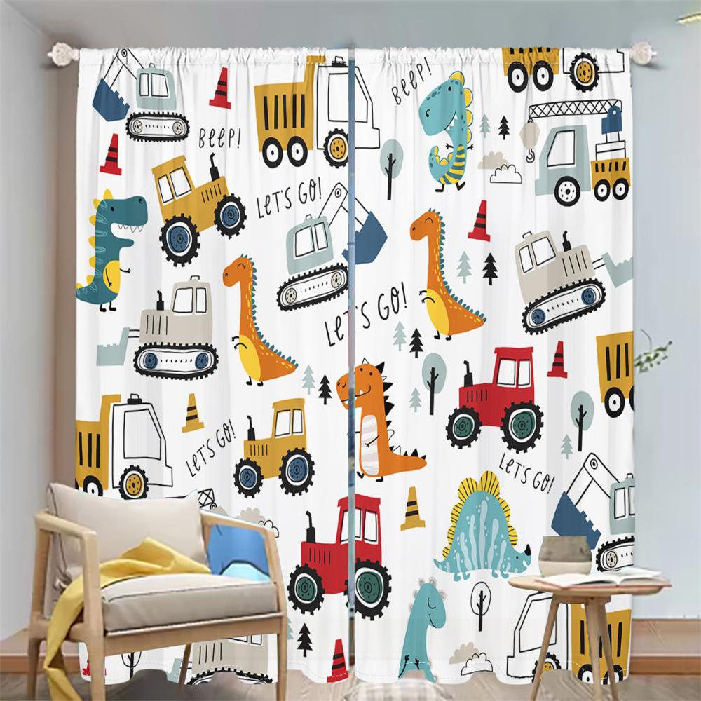 

2 шт. Забавные шторы для автомобиля с мультяшным динозавром, для детской комнаты, кабинета, солнцезащитные, милые с темой животных 29.5W65H(inch)x2Pcs&Rod Pocket