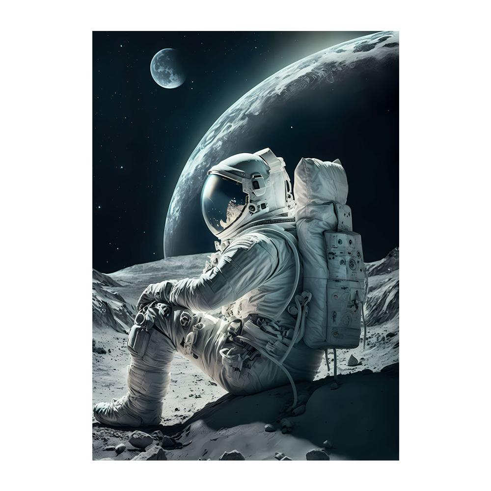 Astronaut Drinks Beer on The Moon While Watching The Earth Being Destroyed Canvas Painting Posters Prints Living Room Wall Art Pictures
