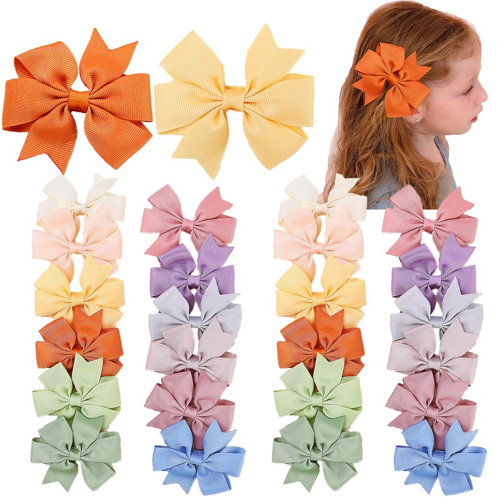 24Pcs Sweet Bow Hair Clip For Baby Girl Colorful Cute Ribbon Hairpin Side Fragmented Hair Barrettes Children's Headwear