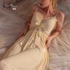 Women's Casual Deep V Padded Backless Cami Sleep Dress with Robe Set