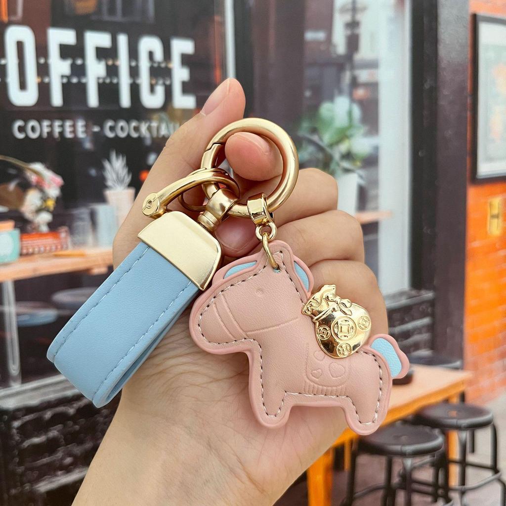 Portachiavi in Pelle con Ciondolo Pony Cartone Animato: Braccialetto della Ricchezza Immediata per Coppie, Accessorio per Auto e Borsa