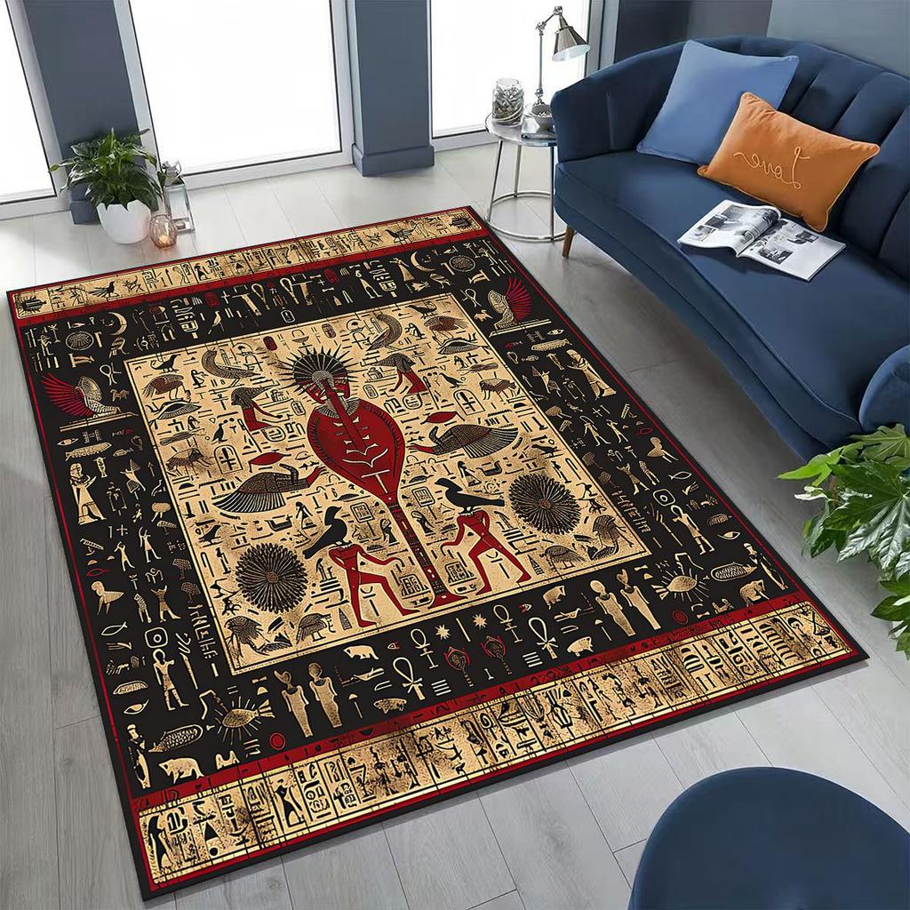 Ancient Egyptian Hieroglyphic Symbols Carved Murals Rug Carpet for Bedroom Living Room Sofa Doormat Decor,Kid Non-slip Floor Mat