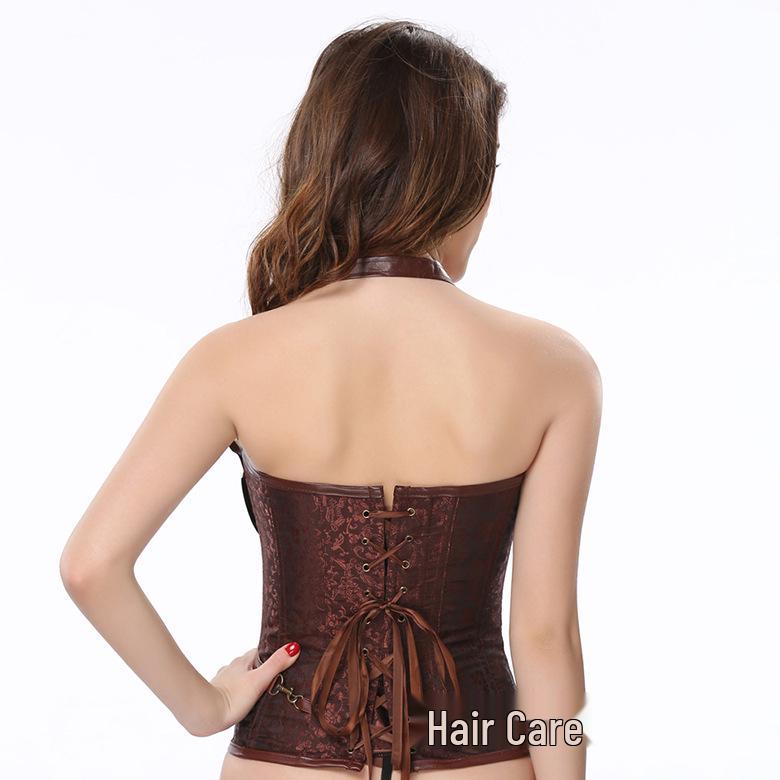 European & American Steel-Boned Leather Punk Corset Waist Cincher for Performance 