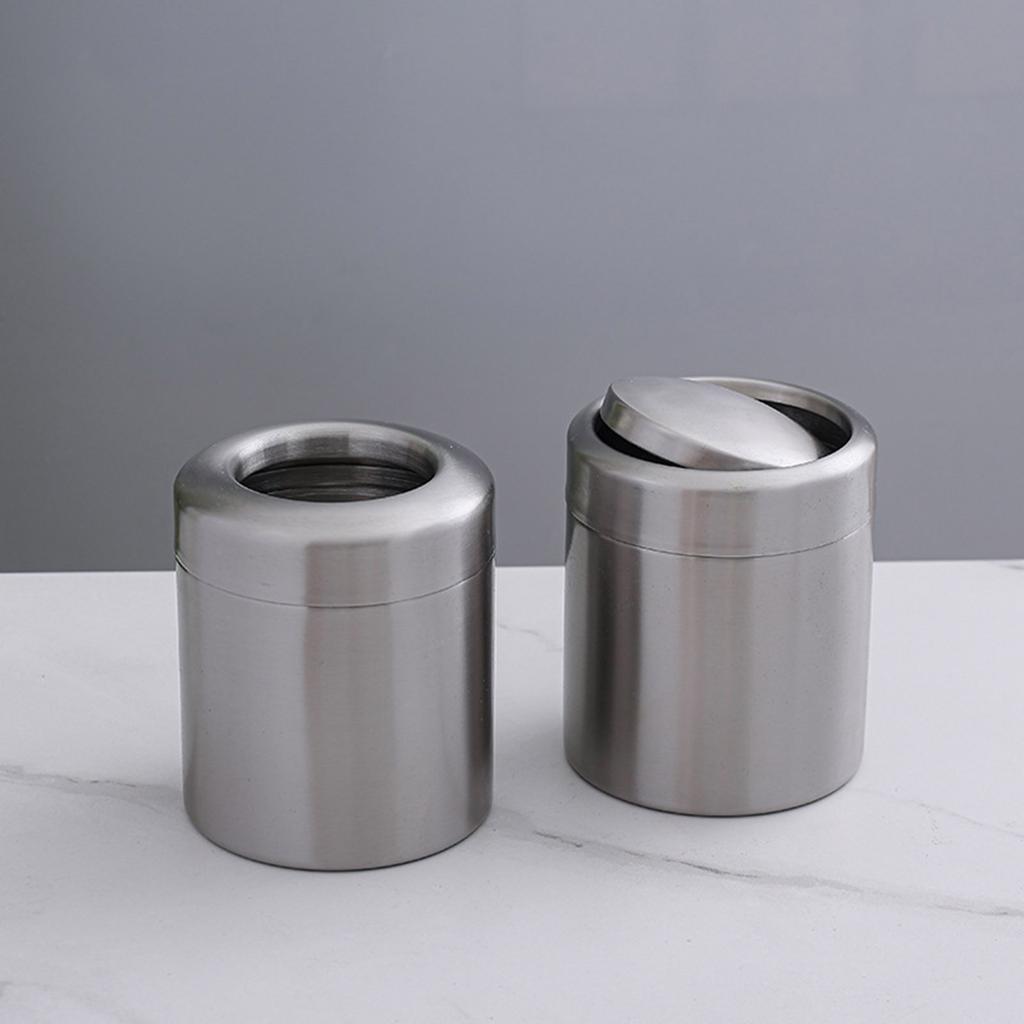 Papelera Pequeña de Escritorio Cubo de Basura de Acero Inoxidable Papelera de Reciclaje de Mesa Cubo de Basura Metálico para Encimera 1.5L para Oficina Coche