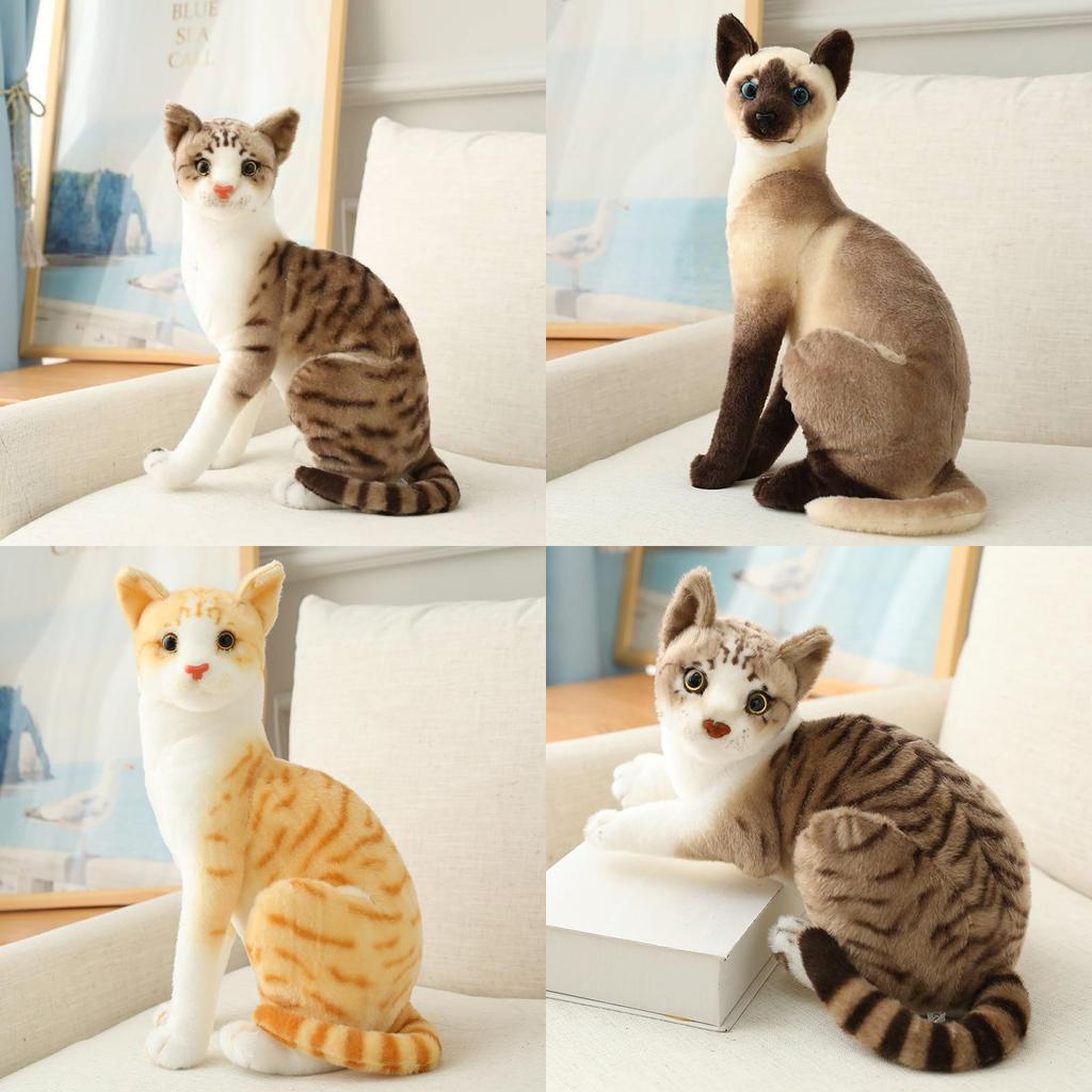 Realistic Plush Cat Figurine For Home Decoration And Gifts With Soft Pp Cotton Filling