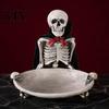 Gothic Home Decor Halloween Skeleton Decorative Tray, Storage Tray with Black Cape Red Spooky Table Centerpiece Bow, Multifunctional Desktop Organizer