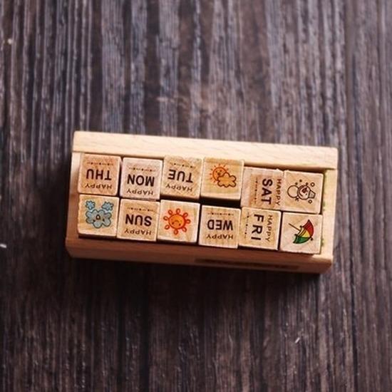12pcs/set Vintage Weather Journal Stamp DIY Wooden Stamps for Scrapbooking Stationery Scrapbooking S