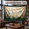 Floral Garden Theme Throw Blanket Custom Name Text Personalized Blanket Soft Cozy Blanket for Home Sofa Bed