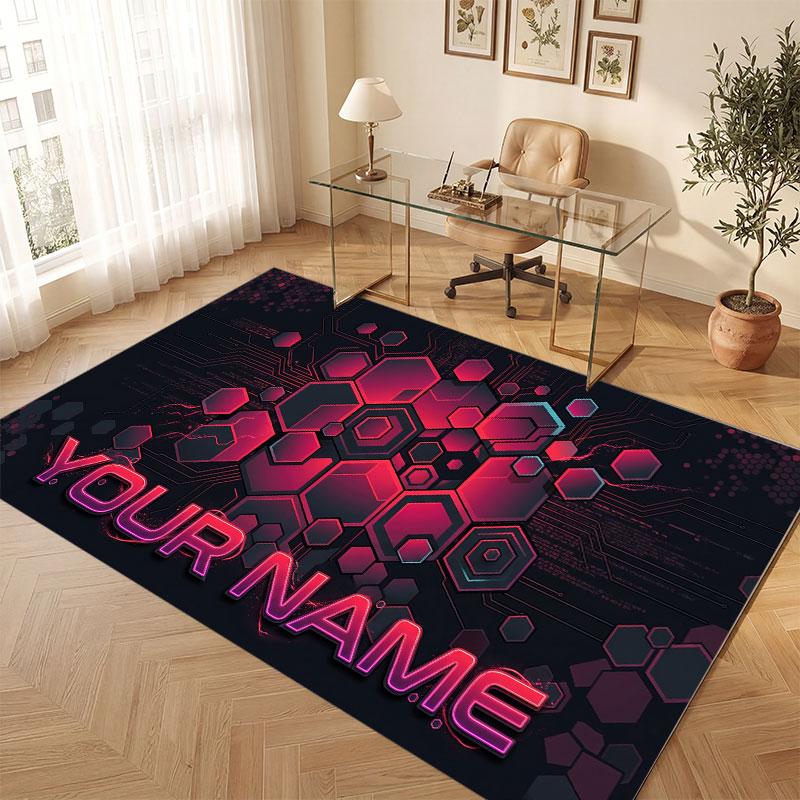 City Cyberpunk Theme Crystal Velvet Floor Rug Personalized Custom Name Text Warm Carpet Home Decoration