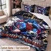 Custom Name Text 3Pcs Bedding Set Blue Lock Duvet Cover And Two Pillowcases