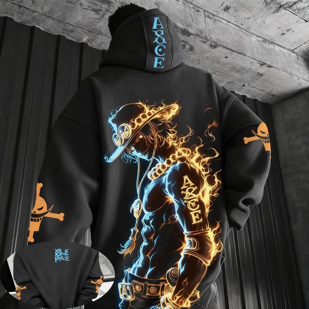 One Piece Anime Ace Co Markenbedruckter Hoodie 2025 Herren und Damen Herbst/Winter Locker Lässig Japanisch Harajuku Pullover Oberteil