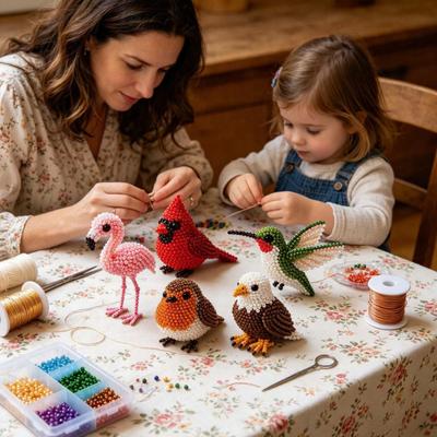 DIY Bird Beading 3D Kit Craft Kit Animal Bead with Colorful Beads