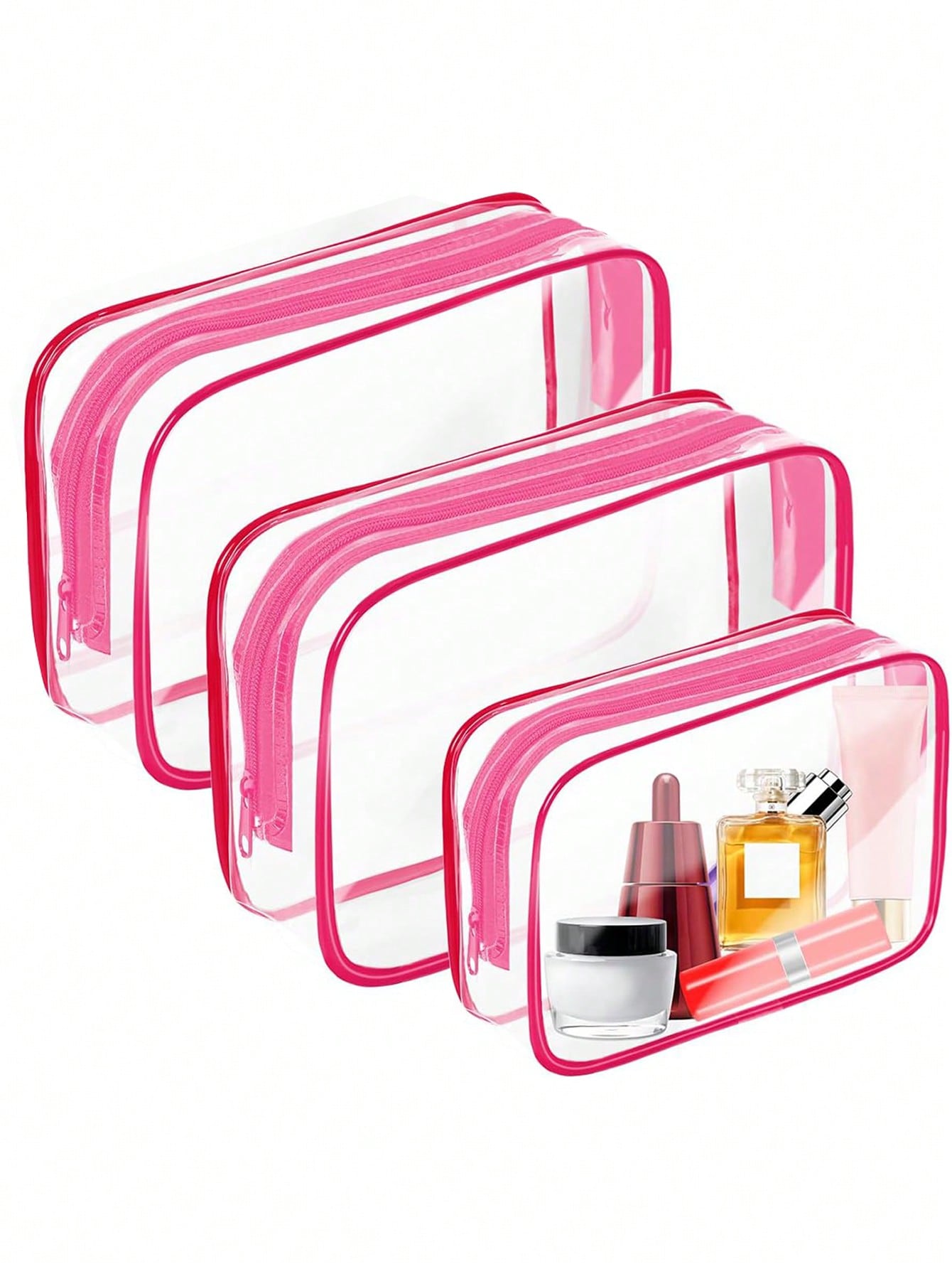 

3pcs transparent makeup bags, waterproof travel makeup bags, suitable for both men and women, essential items for travel.