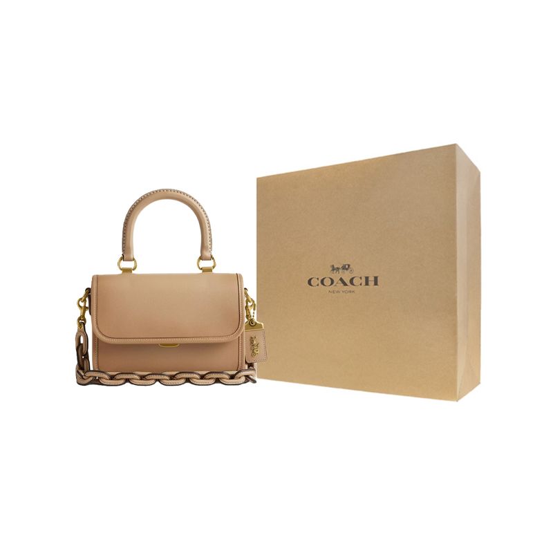 Coach Rogue 22 Solid Color Handheld Removable Shoulder Strap Glove Tanned Leather Tote Crossbody Bag Small Women bags Brass Beige CP135-B4T2