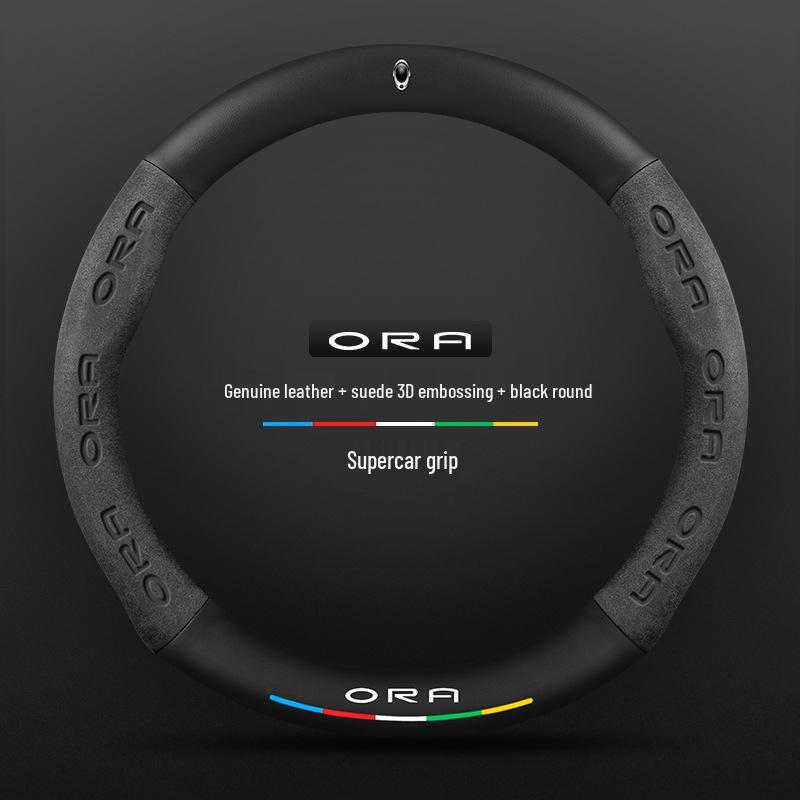 Genuine Leather Suede Steering Wheel Cover for ORA Good Cat GT, Black Cat, White Cat, Ballet Cat, iQ