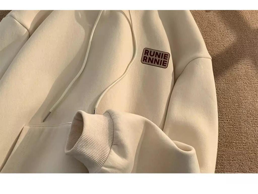 Męska bluza z kapturem w amerykańskim stylu, ciężka, oversize, z aksamitem - Jesień/Zima, młodzieżowa kurtka-bluza