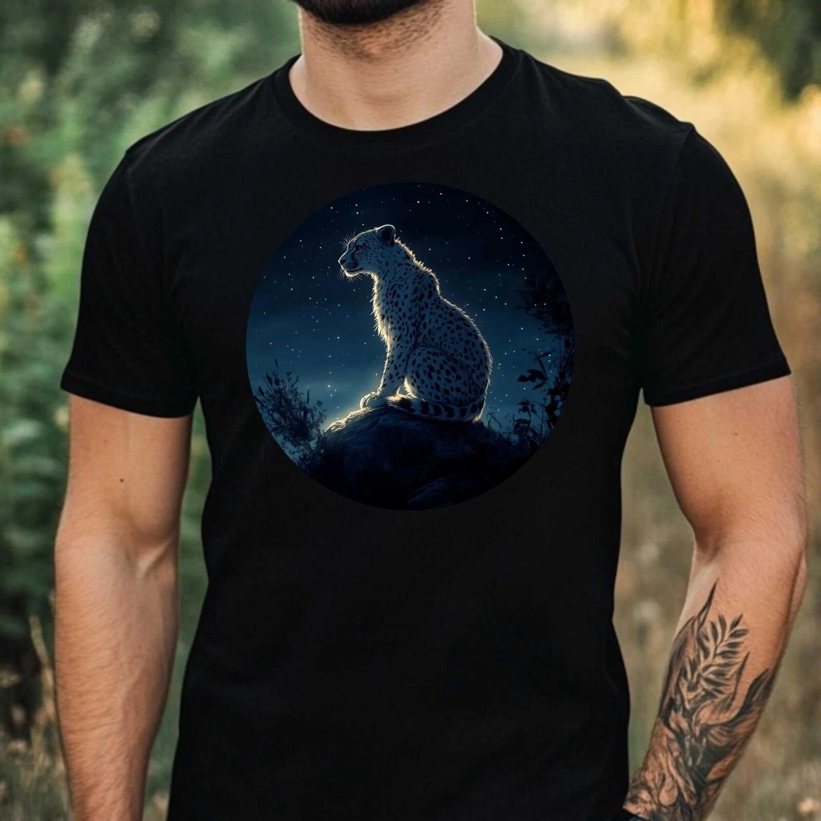 T-Shirt Herren Gepard im Mondlicht Motiv Baumwolle Größe XS bis 5XL M