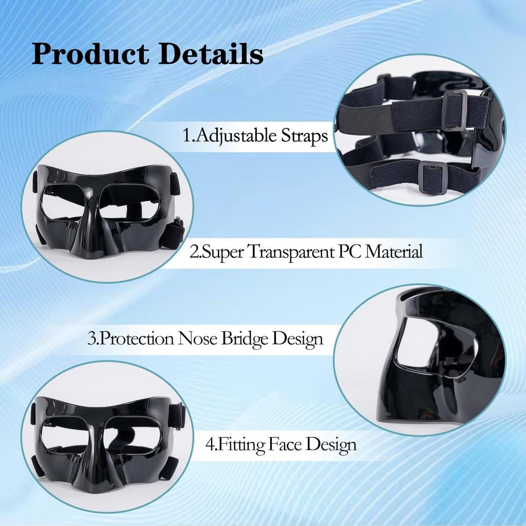 Sports Face Guard, Nose Guard for Broken Nose, Basketball Football Softball Training Face Shield Masks with Foam Padding for Men and Women