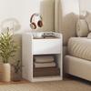 Modern Bedside Table, Slim Nightstand with Drawer, Shelf and Cable Holes, White and Oak