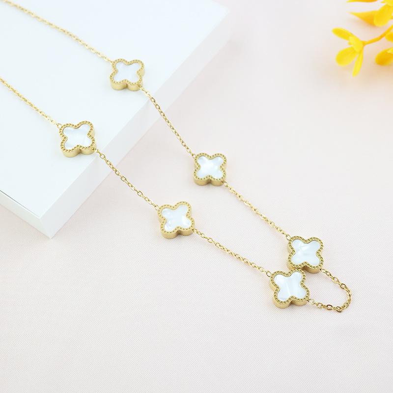 Титановая сталь, четыре листа травы, шесть цветов, двухстороннее ожерелье Fritillaria, высококачественная цепочка белый