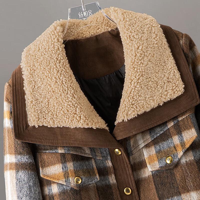 Women's Wool-Blend Plaid Lapel Down Jacket