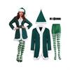Adult Women Santa Claus Xmas Green Elf Dress Socks Hat Sets Christmas New Year Cosplay Costumes Performance Role Play Outfit