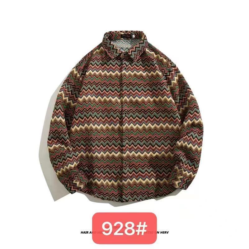 Cămașă bărbătească cu mânecă lungă, stil retro cubanez vintage - stil etnic japonez pentru toamnă și iarnă