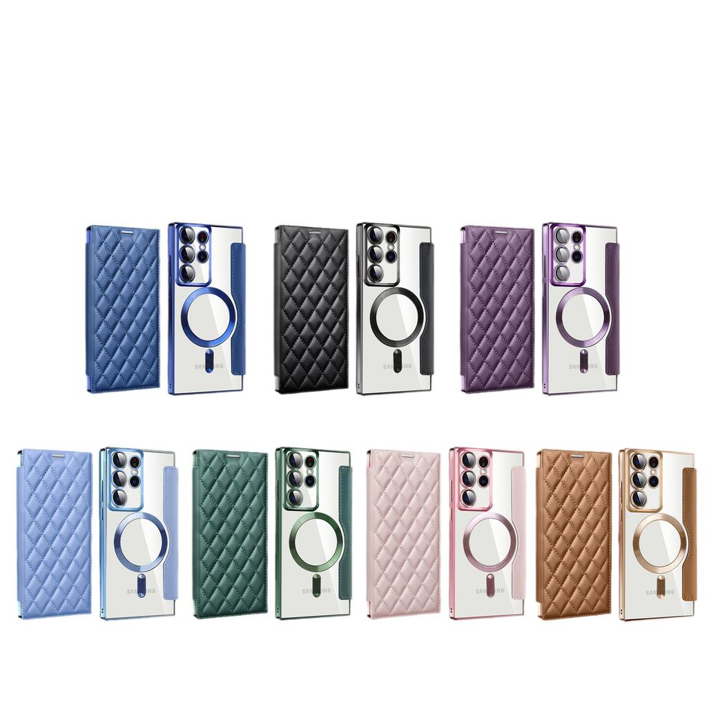 Dotyczy Samsunga S25Ultra rombowy jagnięcy futerał na telefon komórkowy s24 galwanizowany z magnetycznym mocowaniem S23 mały pachnący wiatr składany skórzany futerał