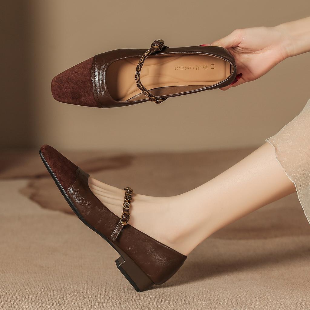 H8563-1 Mary Jane Single Shoes Women's Summer New Niche Color Matching One Pedal Thick Heel Huizhou Women's Shoes Outer Shoes