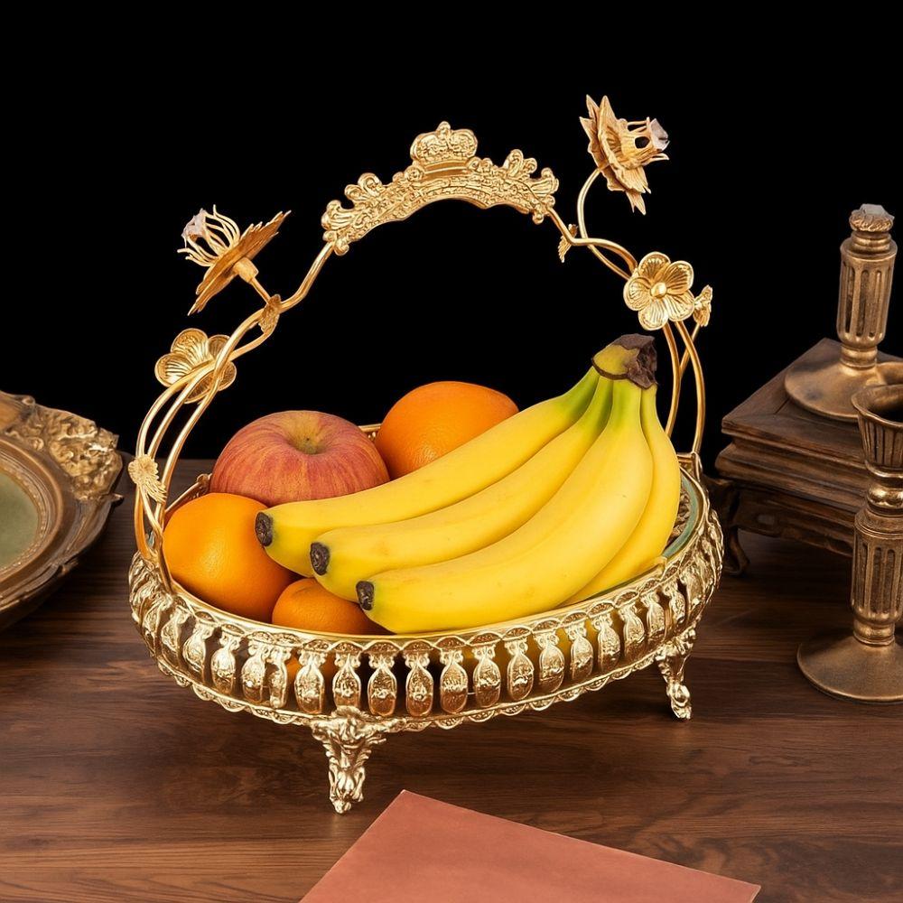 European Style Metal Fruit Plate Portable Handle Retro Storage Basket  For Home Kitchen Bar