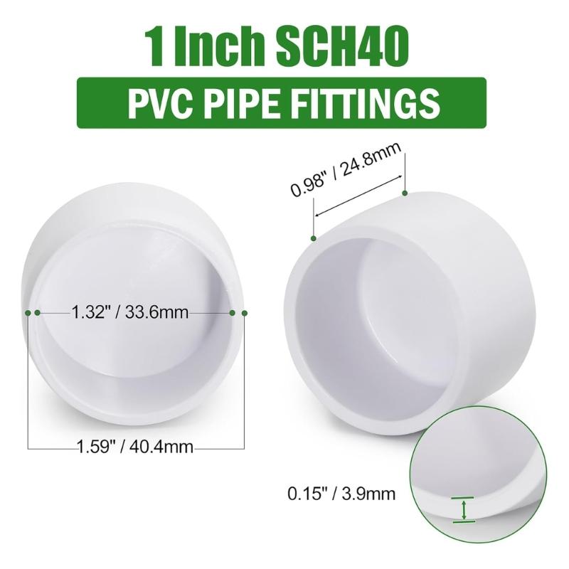 24Pcs Multipurpose SCH40 PVC End Caps for 3/4 Inch 1 Inch 1 1/4 Inch 2 Inch Pipes Sturdy Pipe Cover Accessories