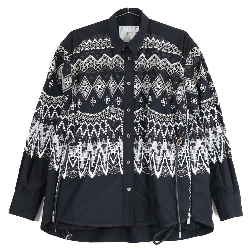 Sacai 19-04739 Fair Isle Embroidery Side Zip Shirt Blouson/ Jacket 2 blackUsed