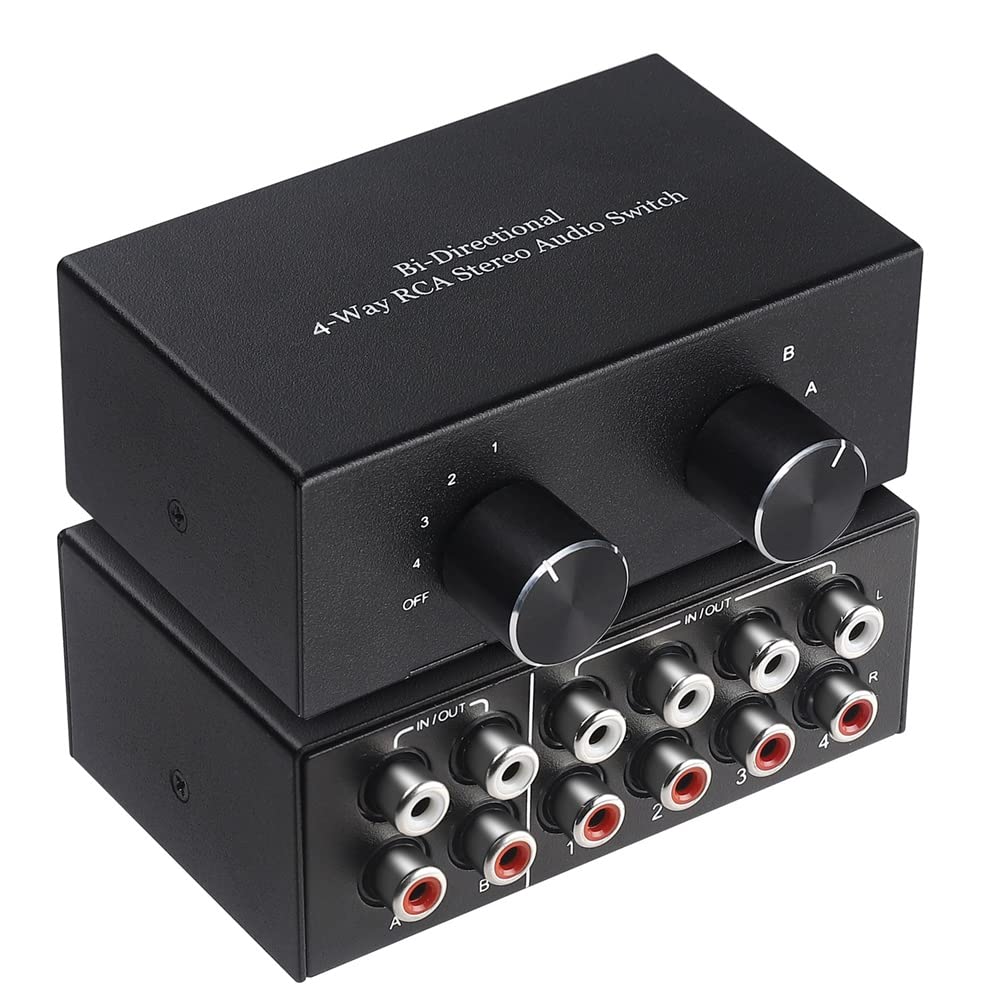 Xsdjasd Obousměrný 4cestný stereo audio přepínač L/R zvukového kanálu, 2 vstupy 4 výstupy
